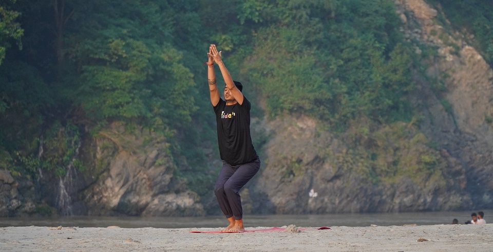 Yoga practice space at 300 Hours Holistic Yoga Teacher Taining Course in Rishikesh, India retreat