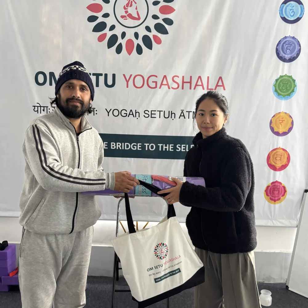 Yoga practice space at 100 Hour Yoga Teacher Training in Rishikesh – Om Setu Yogashala retreat