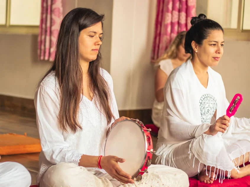 Yoga practice space at 100 Hour Yoga Teacher Training in Rishikesh – Mira Yogashala retreat